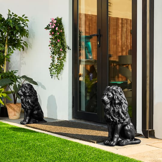Glitzhome® 21" Black Sitting Lion Garden Statue
